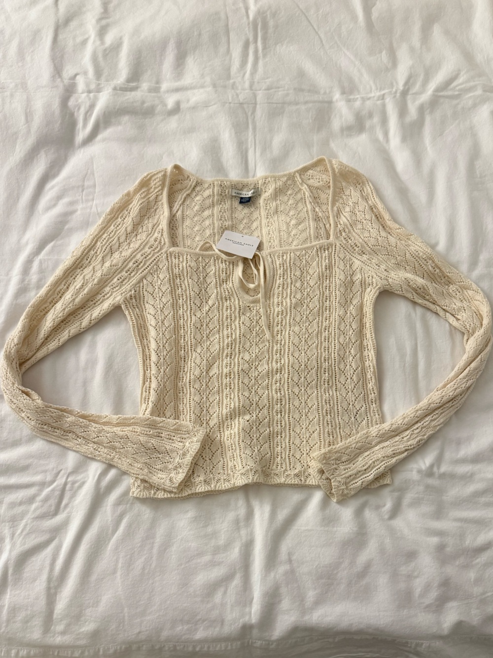 NWT American Eagle Cream Pointelle Knit Cardigan Top size medium